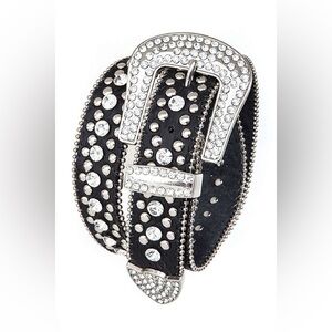 Black Genuine Leather Studded Statement Belt